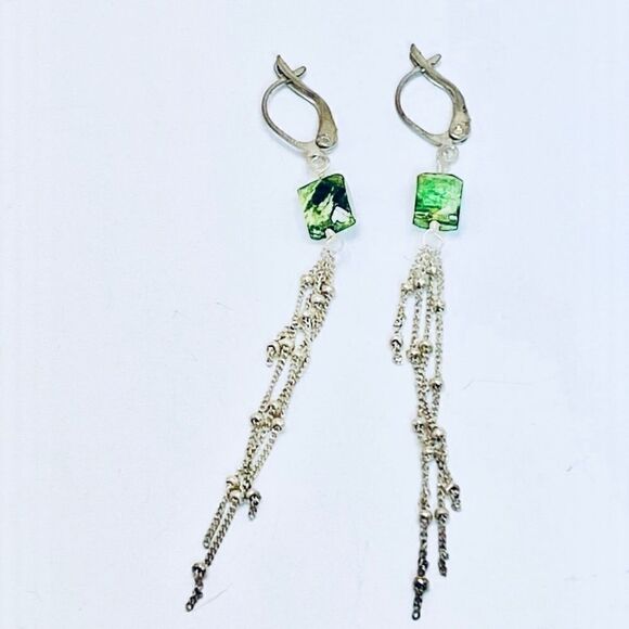 Green Onyx Gem & Sterling Silver Earrings - Picture 1 of 3